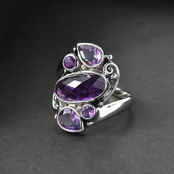 Sajen Silber - Afrikanischer Amethyst Ring 925 Silber rhodiniert (Gr&ouml;&szlig;e 19.00) ca. 3.98 ct