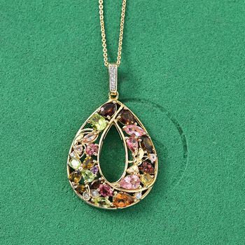 GP Italienische Garten - AA Mehrfarbiger-Turmalin Anh&auml;nger mit Kette, ca. 50 cm 925 Silber 750 Gelbgold Vermeil ca. 3.87 ct