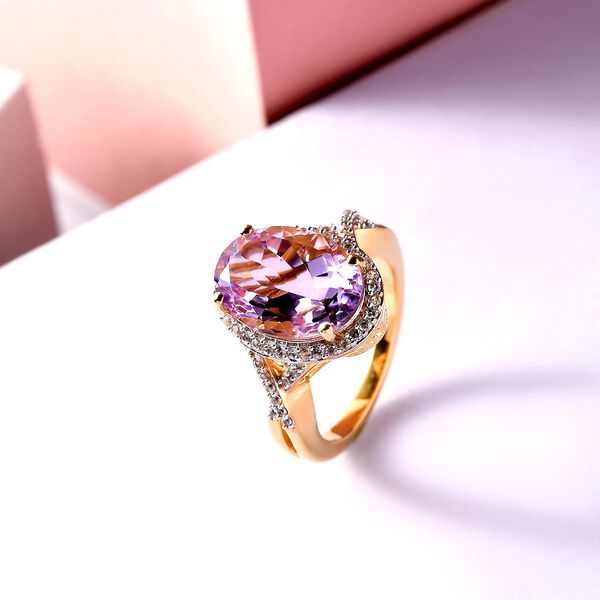 Rose De France Amethyst und wei&szlig;er Zirkon-Ring, 925 Silber vergoldet  ca. 5,51 ct image number 2