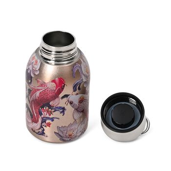 LIVMORE Doppelwandige Edelstahl-Trinkflasche, 260ml, Fisch- und Lotosmuster