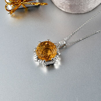 D'Joy Citrin und Moissanit Anh&auml;nger mit 50cm Kette - 12,96 ct.