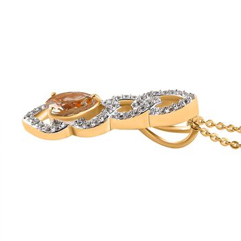 AAA Turkizit und wei&szlig;er Zirkon-Anh&auml;nger mit Kette, 925 Silber Gelbgold Vermeil ca. 1.12 ct