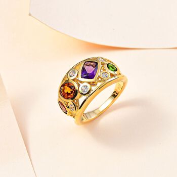 Mehrfarbiger Edelstein Fassung-Ring, 925 Silber 750 Gelbgold Vermeil (Gr&ouml;&szlig;e 21.00) ca. 2.53 ct