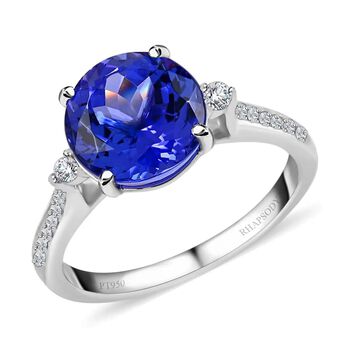 RHAPSODY zertifiziert und gepr&uuml;ft AAAA Tansanit und VS-EF Diamant Ring in 950 Platin - 3,25 ct.