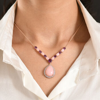 D'Joy AA Rosa Opal, Rhodolith Granat und Zirkon 45cm Halskette - 15,23 ct.