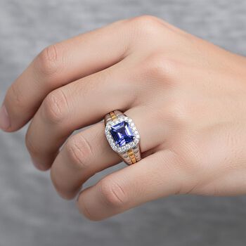 LUXURIANT AAA Tansanit und Labor Diamant Herrenring in 417 Wei&szlig;- und Gelbgold - 3,20 ct.
