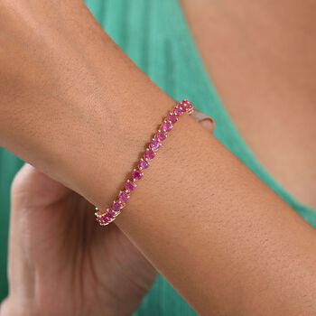 AAA Lab Grown Rosa Saphir Armband ca. 19 cm 925 Silber 750 Ros&eacute;gold Vermeil ca. 14.12 ct