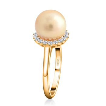ILIANA zertifiziert und gepr&uuml;ft AAA goldene S&uuml;dsee Perle und SI-GH Diamant Ring in 750 Gold