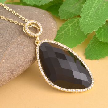 Schwarz gef&auml;rbter Achat, Wei&szlig;er Zirkonia Anh&auml;nger mit Kette, ca. 18.00 ct