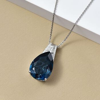 D'Joy London Blautopas und Moissanit Anh&auml;nger mit 50cm Kette - 13,20 ct.