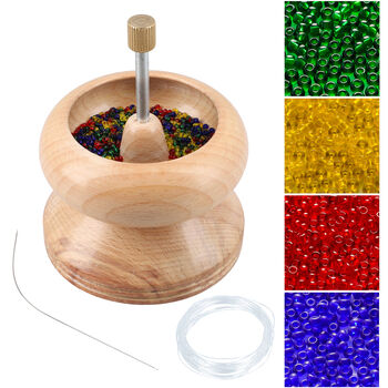 Perlen Spinner aus Kiefernholz mit Stahlnadel, bunten Perlen und Faden