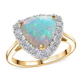 LUXURIANT AGI zertifiziert und gepr&uuml;ft AAA &auml;thiopischer Welo Opal und Labor Diamant Ring in 417 Gelbgold - 2,53 ct.