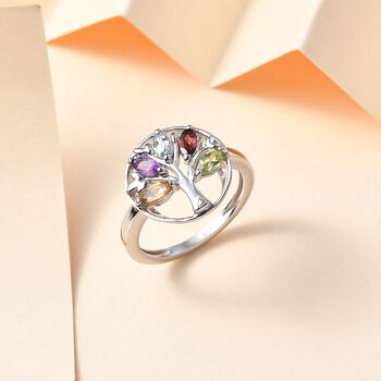 Mehrfarbiger Ring, 925 Silber platiniert (Gr&ouml;&szlig;e 19.00) ca. 0.77 ct