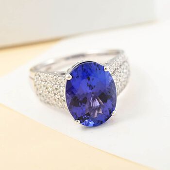 RHAPSODY zertifiziert und gepr&uuml;ft AAAA Tansanit und VS-EF Diamant Ring in 950 Platin - 6,60 ct.