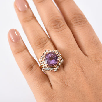 Zeitlose Art Kollektion - AA Rose De France Amethyst, Wei&szlig;er Zirkon Ring 925 Silber 750 ros&eacute;vergoldet (Gr&ouml;&szlig;e 19.00) ca. 7.18 ct