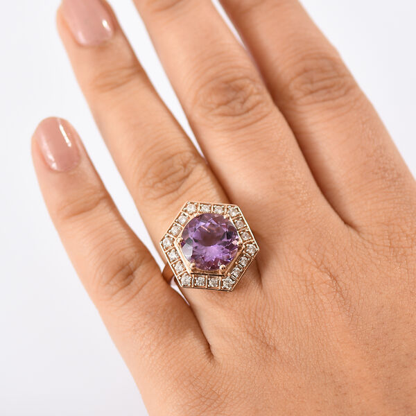 Zeitlose Art Kollektion - AA Rose De France Amethyst, Wei&szlig;er Zirkon Ring 925 Silber 750 ros&eacute;vergoldet (Gr&ouml;&szlig;e 19.00) ca. 7.18 ct image number 3