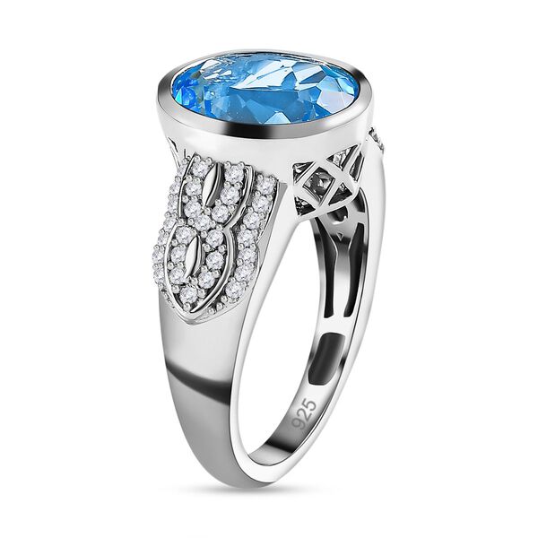 Elektrischer Blau Topas, wei&szlig;er Zirkon Ring, 925 Silber platiniert (Gr&ouml;&szlig;e 19.00) ca. 5.00 ct image number 5