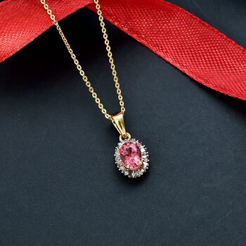 D'Joy Blush Turmalin, roter Diamant und Zirkon Anh&auml;nger mit 50cm Kette - 1 ct.