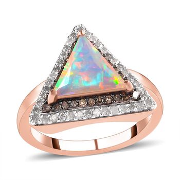 GP Art D&eacute;co Kollektion - Nat&uuml;rlicher, &auml;thiopischer Welo Opal, Kanchanaburi blauer Saphir und Champagner-Diamant-Ring - 1,76 ct.