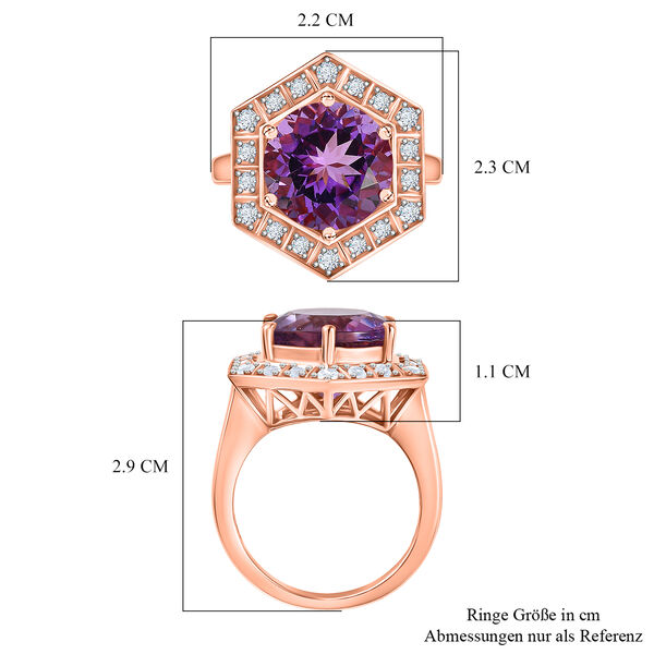 Zeitlose Art Kollektion - AA Rose De France Amethyst, Wei&szlig;er Zirkon Ring 925 Silber 750 ros&eacute;vergoldet (Gr&ouml;&szlig;e 19.00) ca. 7.18 ct image number 7