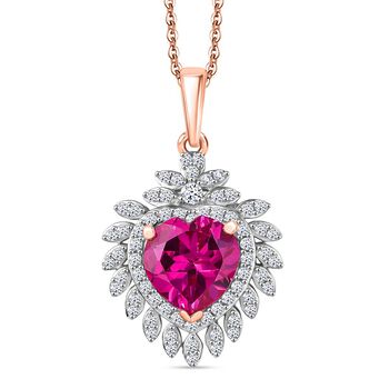 LUXURIANT AAA Labor Rosa Saphir und Zirkon Anh&auml;nger mit 50cm Kette - 3,25 ct.