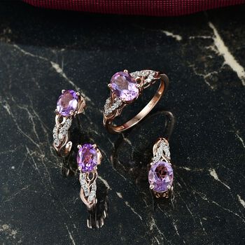 3er Set - D'Joy AA Rose De France Amethyst Ring, Ohrringe, und Anh&auml;nger, 925 Silber 750 ros&eacute;vergoldet (Gr&ouml;&szlig;e 19.00) ca. 4,74 ct.