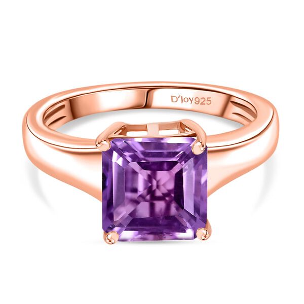 D'Joy ASSCHER-SCHLIFF AAA Rose De France Amethyst Ring 925 Silber 750 ros&eacute;vergoldet (Gr&ouml;&szlig;e 21.00) ca. 2.53 ct