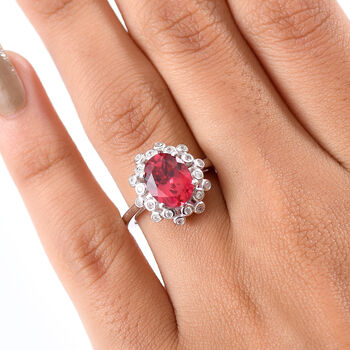D'joy Lab Grown Padparadscha-Saphir, Wei&szlig;er Zirkon Ring 925 Silber rhodiniert (Gr&ouml;&szlig;e 19.00) ca. 4.02 ct