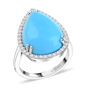 LUXORO zertifiziert und gepr&uuml;ft AAA Sleeping Beauty T&uuml;rkis und Diamant Ring in 417 Wei&szlig;gold - 8,35 ct.