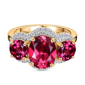 Trinity Flame - D'joy Lab Grown Padparadscha-Saphir Ring 925 Silber 750 Gelbgold Vermeil (Gr&ouml;&szlig;e 18.00) ca. 6.79 ct