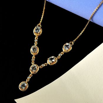 AAA Turkizit und wei&szlig;es Zirkon Collier, ca. 45 cm, 925 Silber Gelbgold Vermeil ca. 2.42 ct