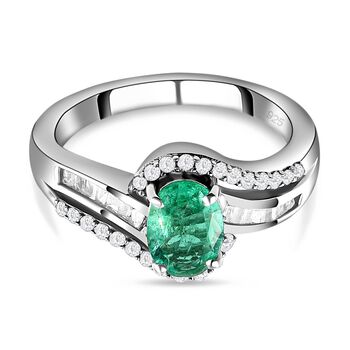 AA &Auml;thiopischer Smaragd und wei&szlig;er Diamant-Ring, 925 Silber platiniert  ca. 0,93 ct