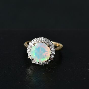 LUXURIANT AGI zertifizierter und gepr&uuml;fter AAA nat&uuml;rlicher, &auml;thiopischer Welo Opal und Labor Diamant Ring in 417 Gelbgold - 2,69 ct.
