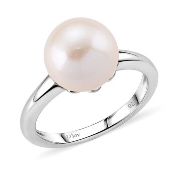 D'Joy wei&szlig;e Edison Perle Ring, 925 Silber rhodiniert