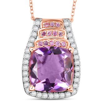 D'joy AA Rose De France Amethyst, Moissanit Anh&auml;nger mit Kette (ca. 50 cm), 925 Silber 750 Ros&eacute;gold Vermeil ca. 5,71 ct.