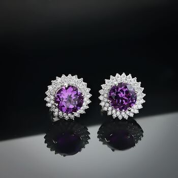LUXURIANT DIAMOND- zertifiziert und gepr&uuml;ft AAA Labor Lila Saphir und Labor Diamant Ohrringe in 417 Wei&szlig;gold - 4,18 ct.