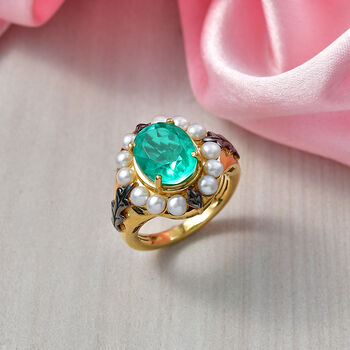 D'Joy Smaragd Triplett Quarz und S&uuml;&szlig;wasser Perle Ring