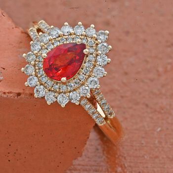 LUXORO AGI zertifiziert und gepr&uuml;ft AAA roter Saphir und Diamant Ring in 585 Gelbgold - 1,35 ct.