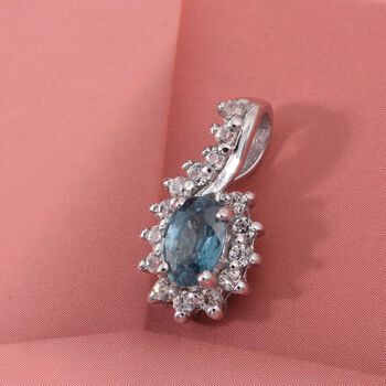 Blauer Zirkon, Wei&szlig;er Zirkon Anh&auml;nger 925 Silber rhodiniert ca. 1.03 ct