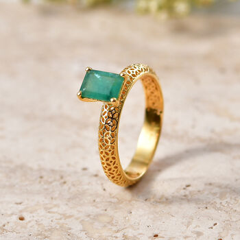 D'Joy Socoto Smaragd Ring 925 Silber 750 Gelbgold vermeil (Gr&ouml;&szlig;e 19.00) ca. 0.99 ct