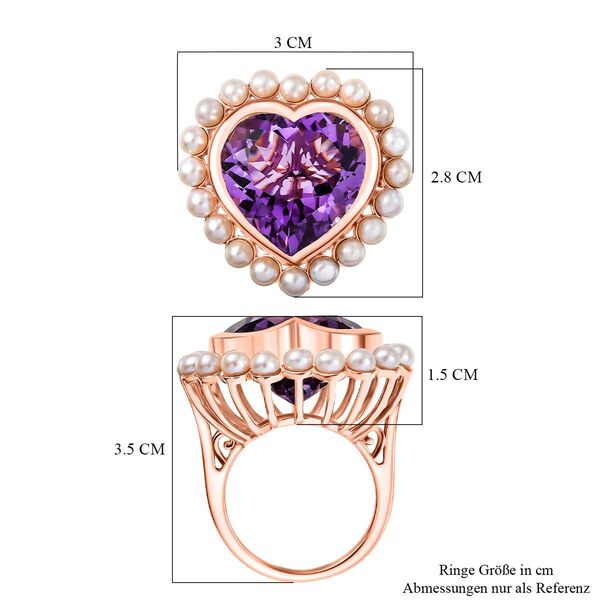 D'Joy AA Rosa Amethyst, S&uuml;&szlig;wasser Perle (3.5mm) Ring 925 Silber 750 Ros&eacute;gold Vermeil (Gr&ouml;&szlig;e 17.00) 22.90 ct image number 7