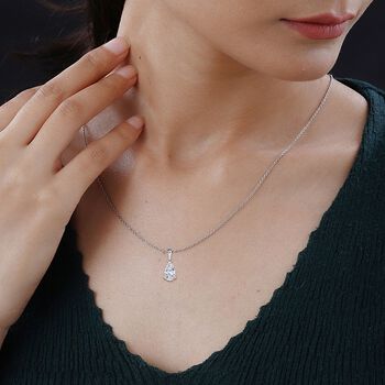 LUXURIANT SGL zertifizierter SI-GH Labor Tropfen-Diamant Anh&auml;nger mit 50cm Kette, 925 Silber rhodiniert - 1 ct.
