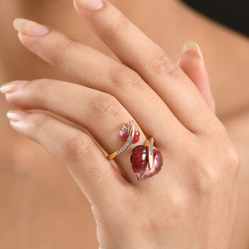 GP Italian Garden Kollektion- Rosa zweifarbiges Muranoglas aus Italien, Zirkon und blauer Saphir Ring