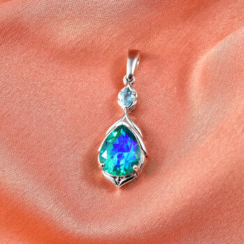 D'Joy Pfau Triplett Quarz und blauer Apatit Anh&auml;nger - 3,48 ct.