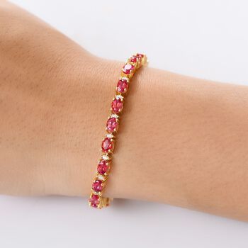 Empress Flame - D joy Lab Created Padparadscha-Saphir, Moissanit Armband ca. 19 cm 925 Silber 750 Gelbgold Vermeil ca. 15.11 ct
