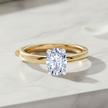 LUXURIANT SGL zertifizierter SI-GH Labor Oval-Diamant Ring, 925 Silber 750 Gelbgold Vermeil - 1 ct.