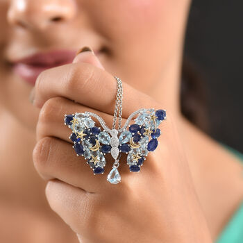 GP Trionfo Kollektion Himmelblauer Topas, Masoala Saphir (Fissure gef&uuml;llt) Anh&auml;nger mit kette ca. 50 cm, 925 Silber Rhodiniert und 750 Gelbgold Vermeil ca. 19.30 ct
