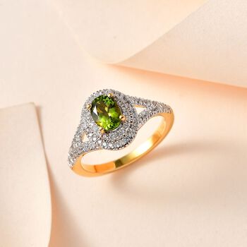 AA Calabar-Turmalin, Wei&szlig;er Zirkon Ringe 925 Silber Gelbgold Vermeil (Gr&ouml;&szlig;e 17.00) ca. 1.66 ct