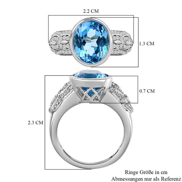 Elektrischer Blau Topas, wei&szlig;er Zirkon Ring, 925 Silber platiniert (Gr&ouml;&szlig;e 19.00) ca. 5.00 ct image number 7