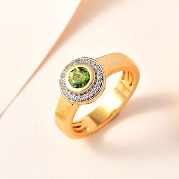 Nat&uuml;rlicher AA Calabar-Turmalin, Wei&szlig;er Zirkon Ring, 925 Silber Gelbgold Vermeil (Gr&ouml;&szlig;e 21.00) ca. 0.84 ct